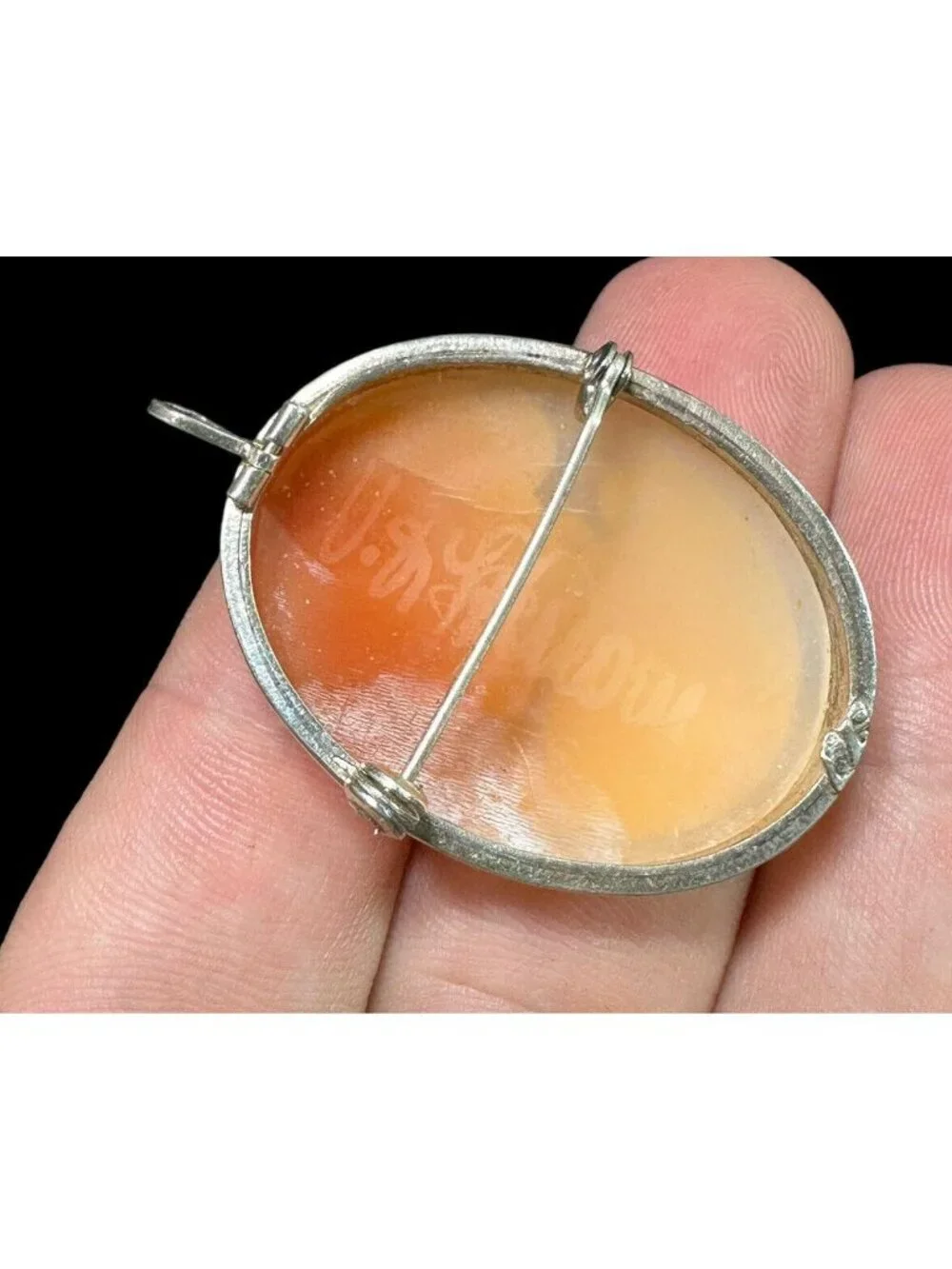 Vintage 900 Silver Cameo Brooch Pendant Carved Shell Pretty Woman Fine Jewelry